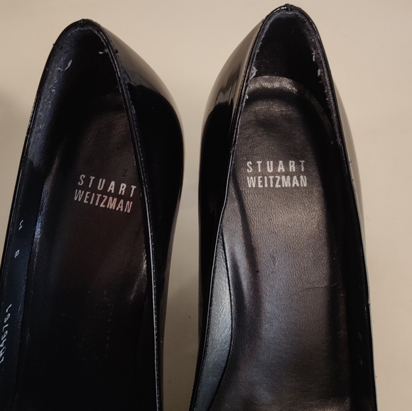 Stuart Weitzman Black Patent Leather Open Toe Heels Size 8 M - Picture 3 of 13